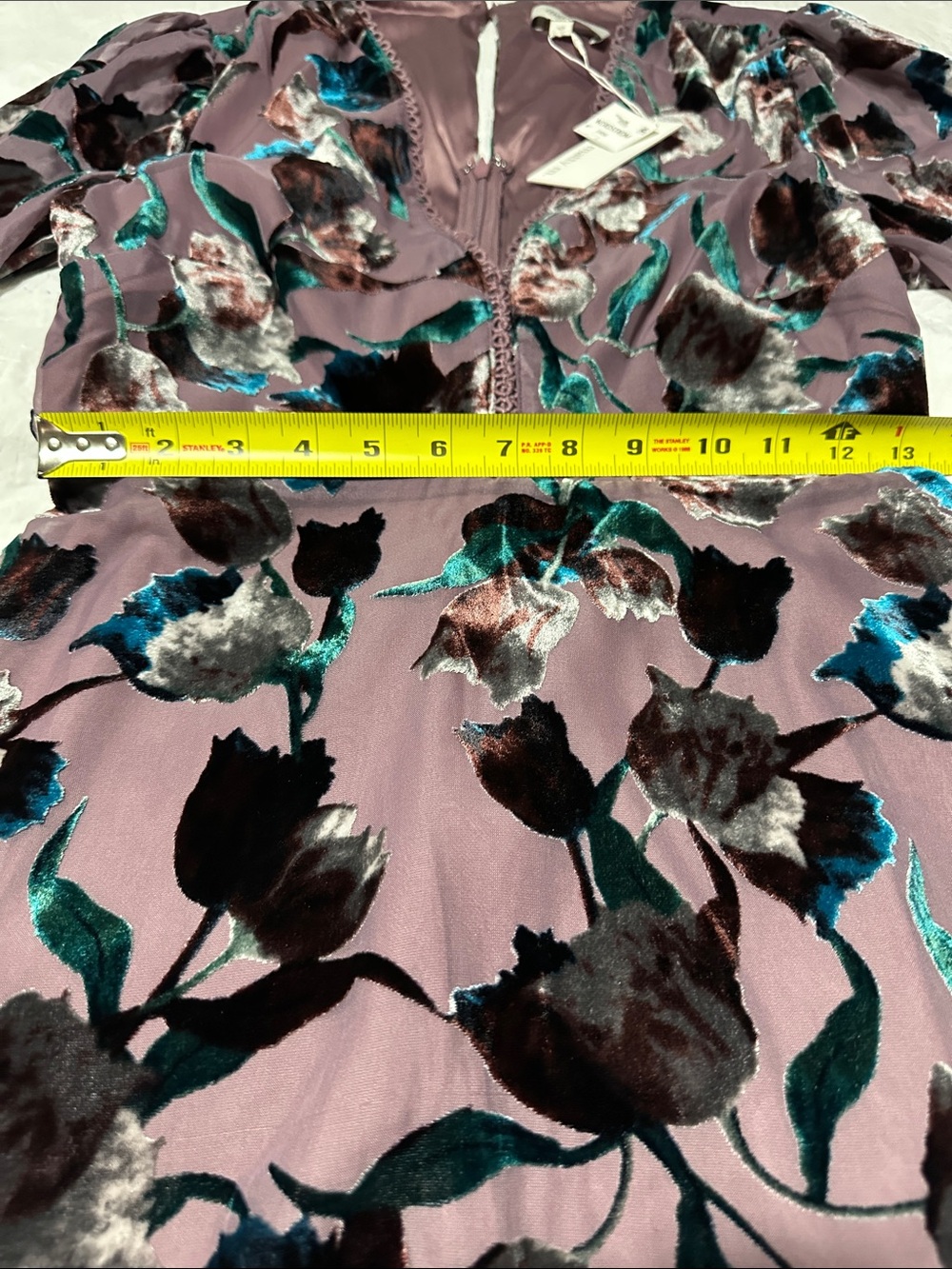 Matty M Mauve Floral Long-Sleeve Dress with Teal and Black Accents - Picture 3 of 5
